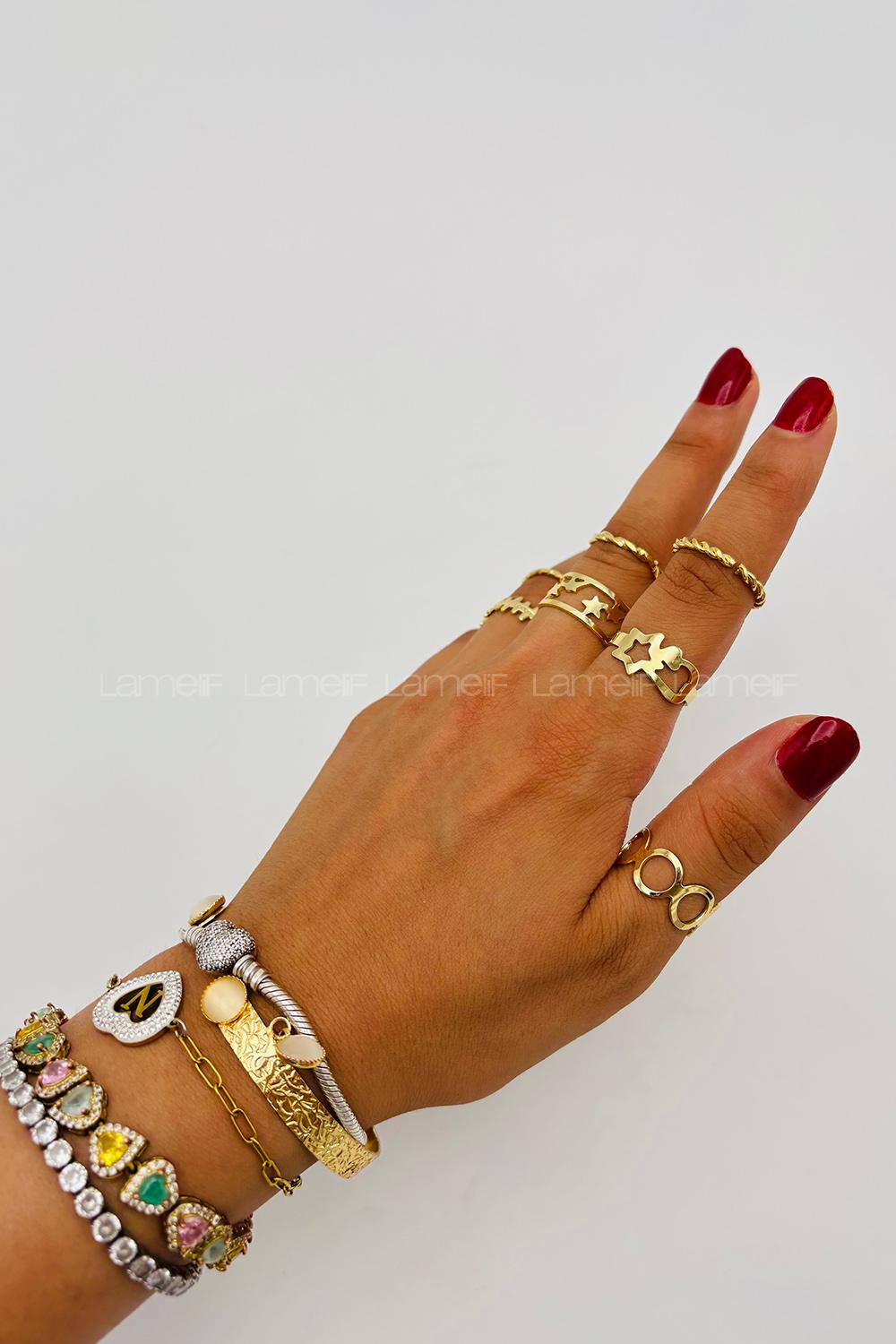 Lamelif Gold 7li Kombin Yıldız Yüzük Seti