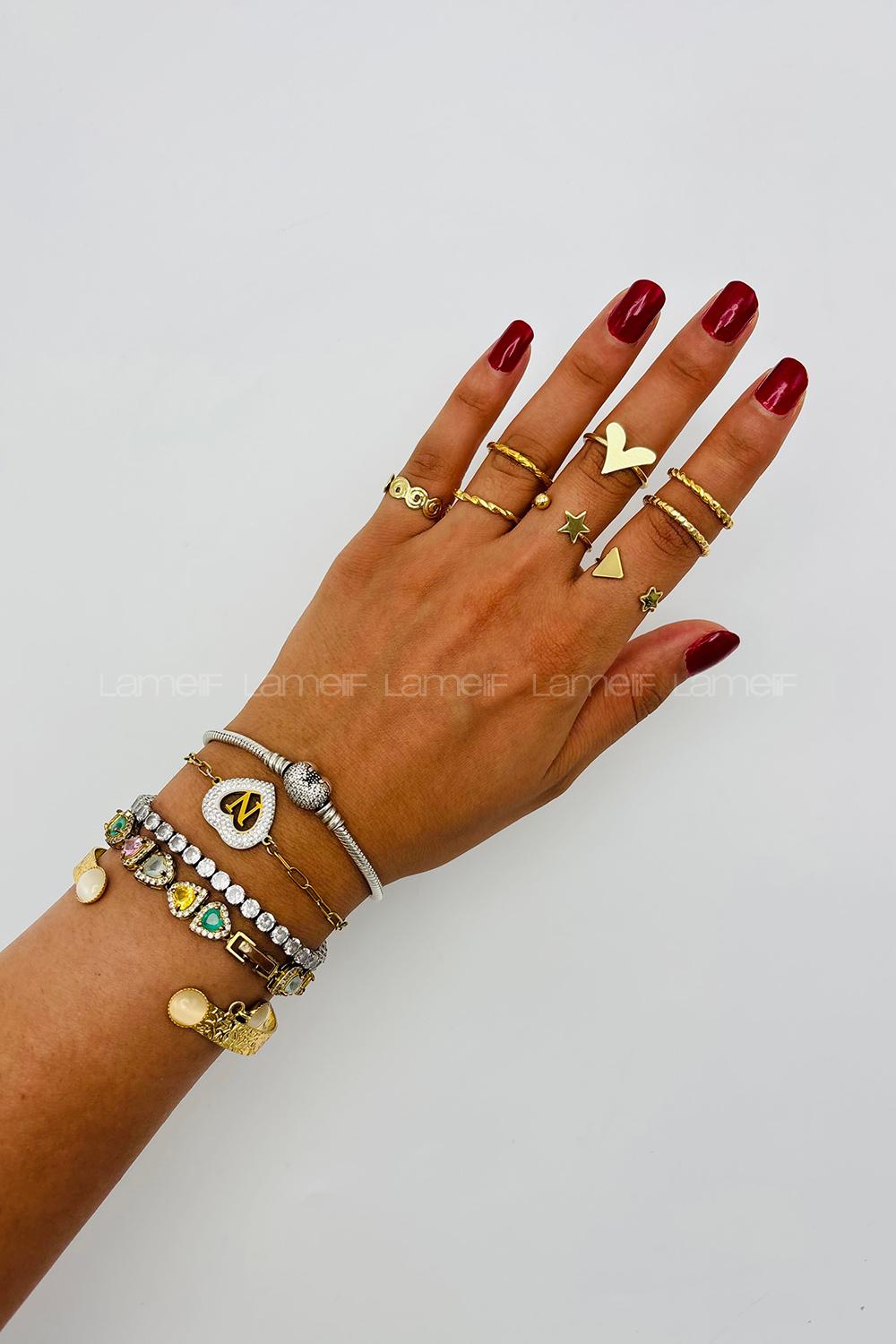 Lamelif Gold 8li Kombin Kalp Yüzük Seti