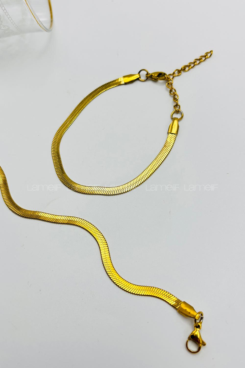 Lamelif Gold Çelik İtalyan Zincir Bileklik