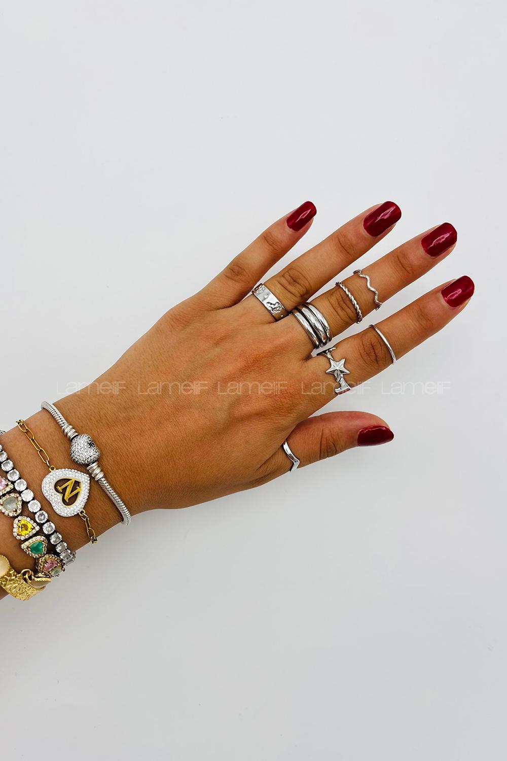 Lamelif Gümüş 7li Kombin Yıldız Yüzük Seti