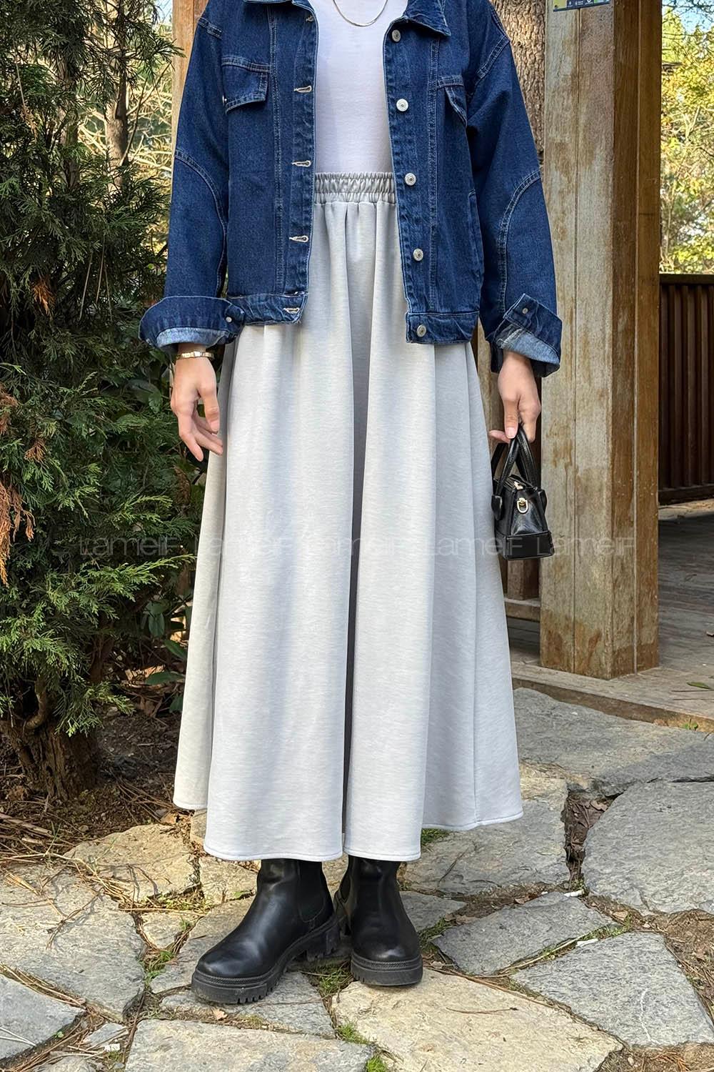 Lamelif Oysho Tesettür Etek Açık Gri