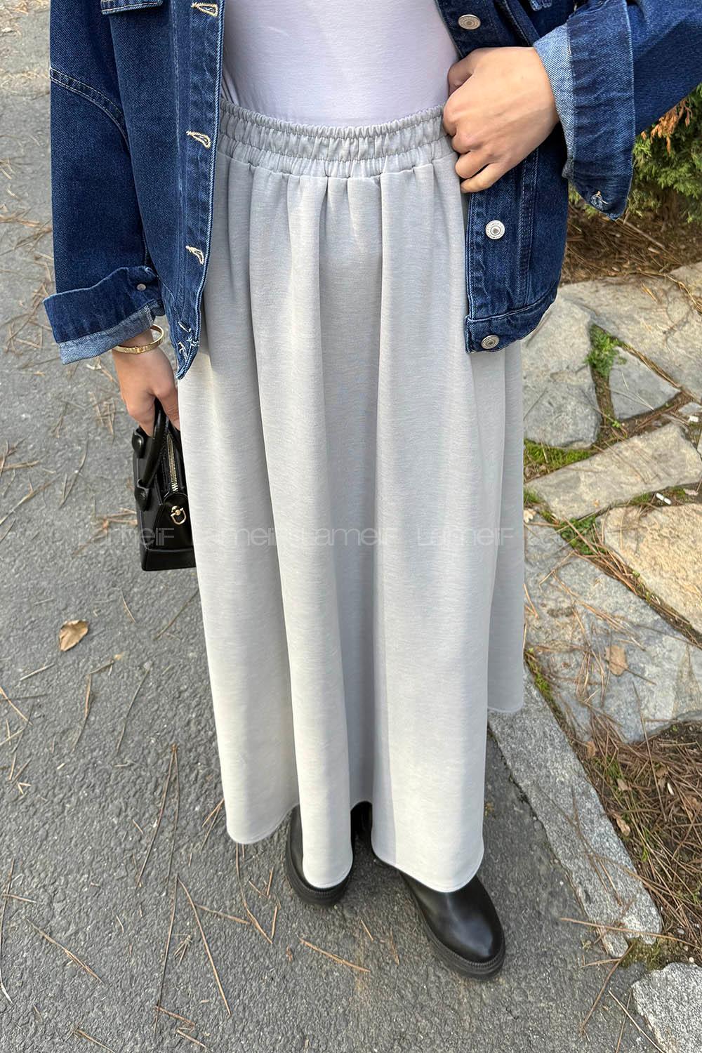 Lamelif Oysho Tesettür Etek Açık Gri