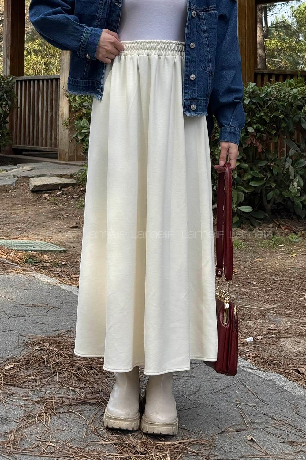 Lamelif Oysho Tesettür Etek Krem