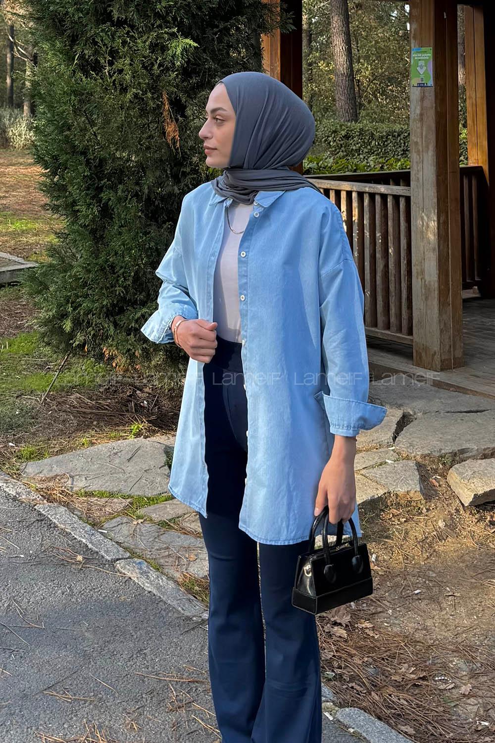 Lamelif Yırmtaçlı Gömlek Buz Mavisi