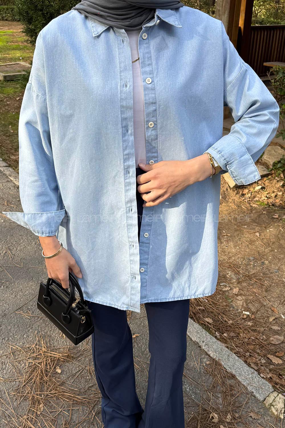 Lamelif Yırmtaçlı Gömlek Buz Mavisi