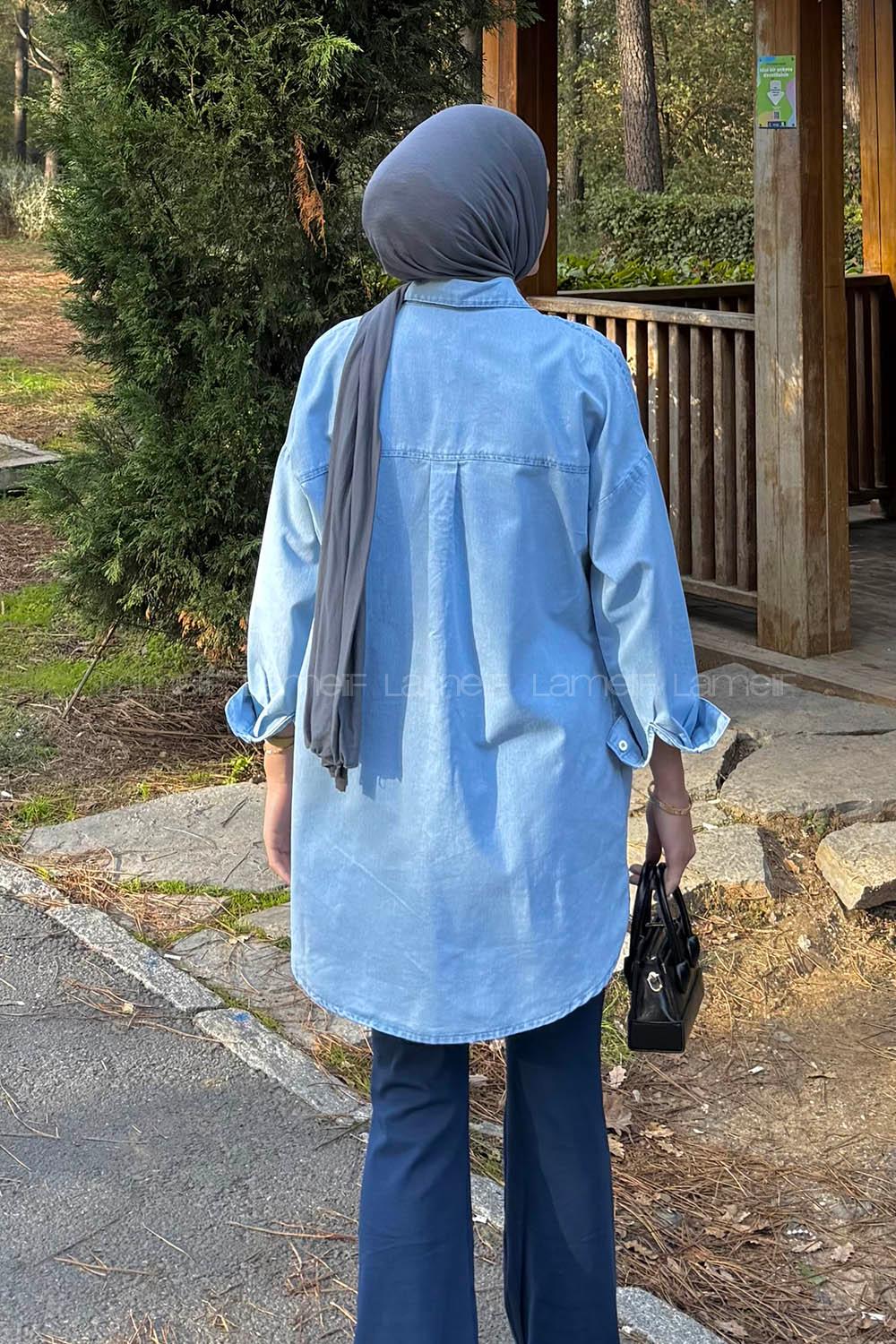 Lamelif Yırmtaçlı Gömlek Buz Mavisi