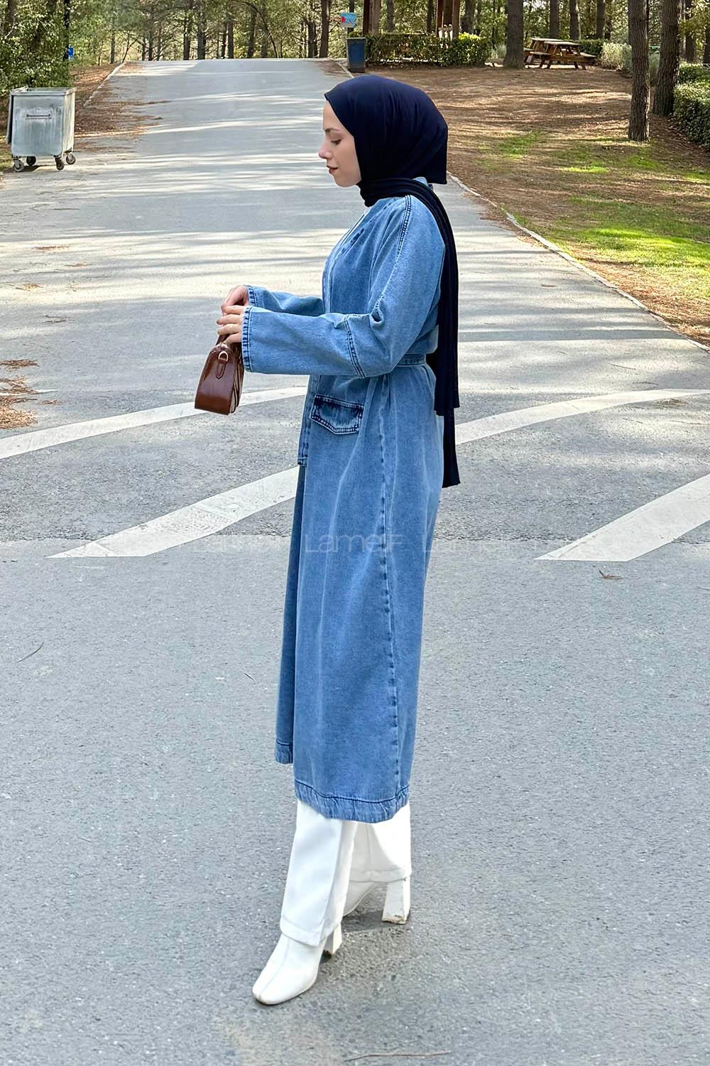 Denim Blue Long Arm Denim Trench Coat