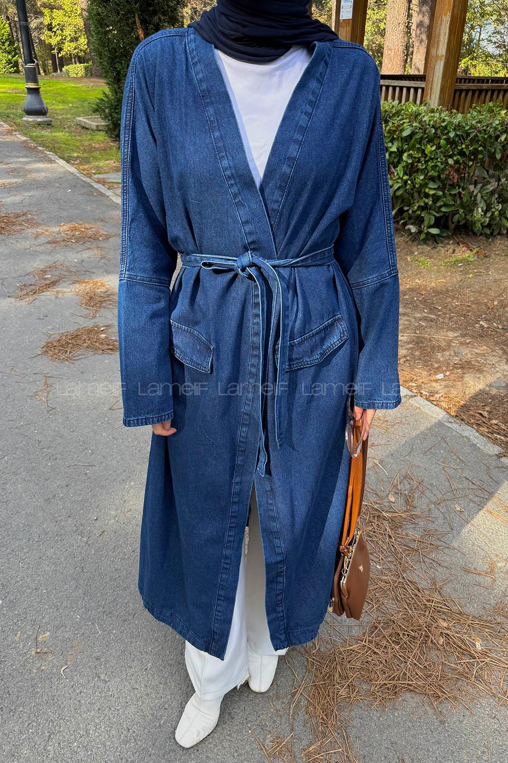 Dark Blue Long Arm Denim Trench Coat
