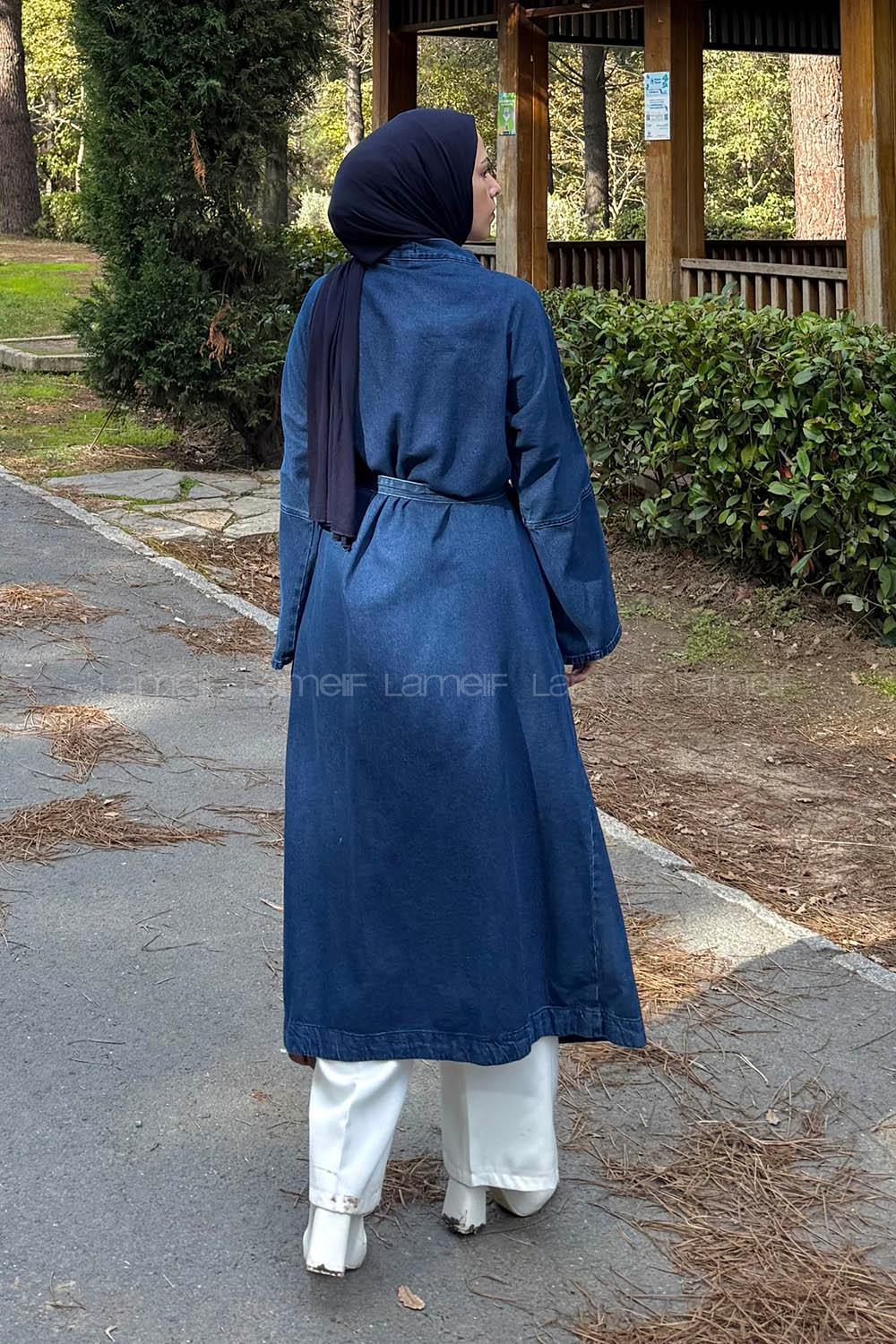 Dark Blue Long Arm Denim Trench Coat