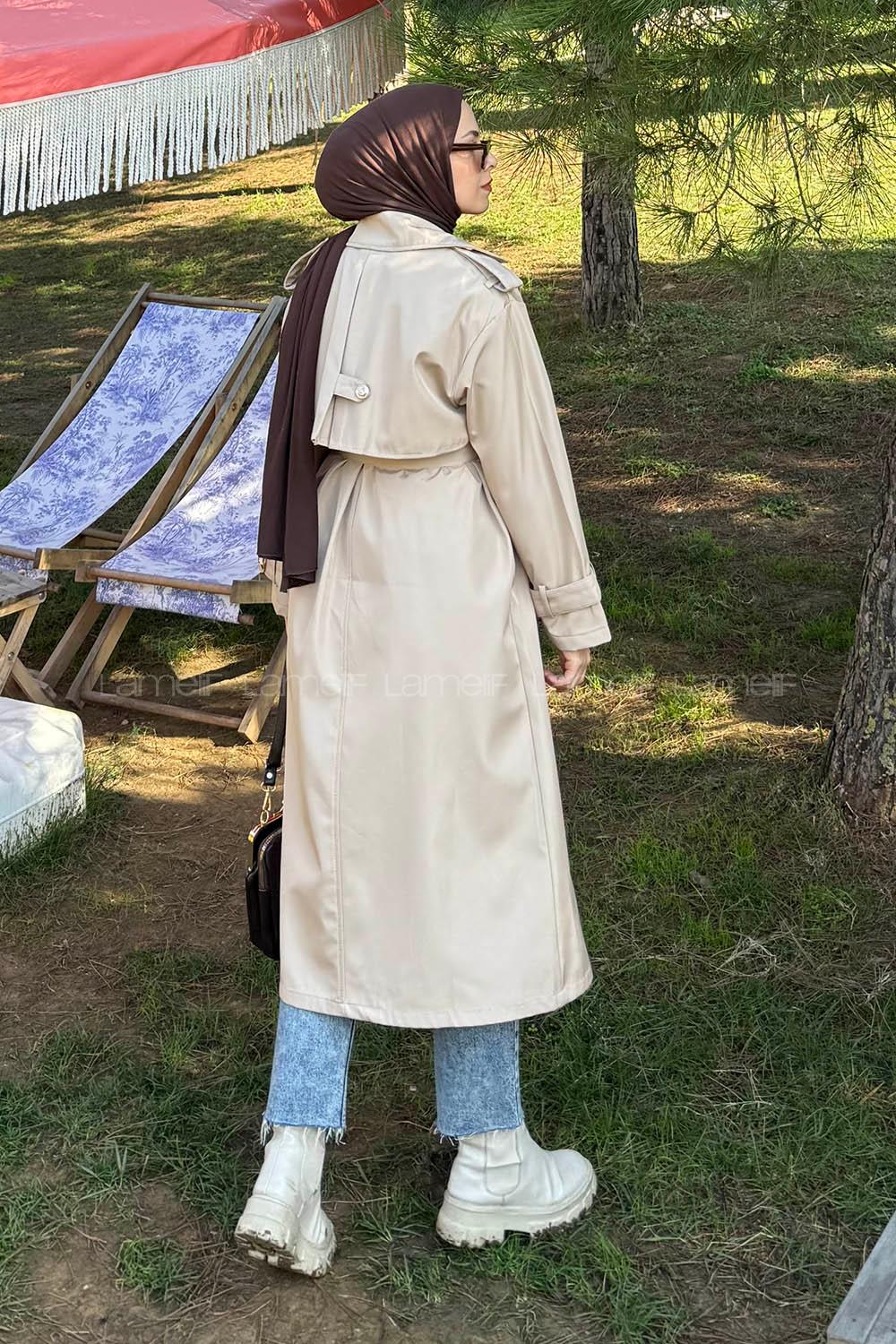 Lamelif Düğme Detaylı Trençkot Taş Rengi