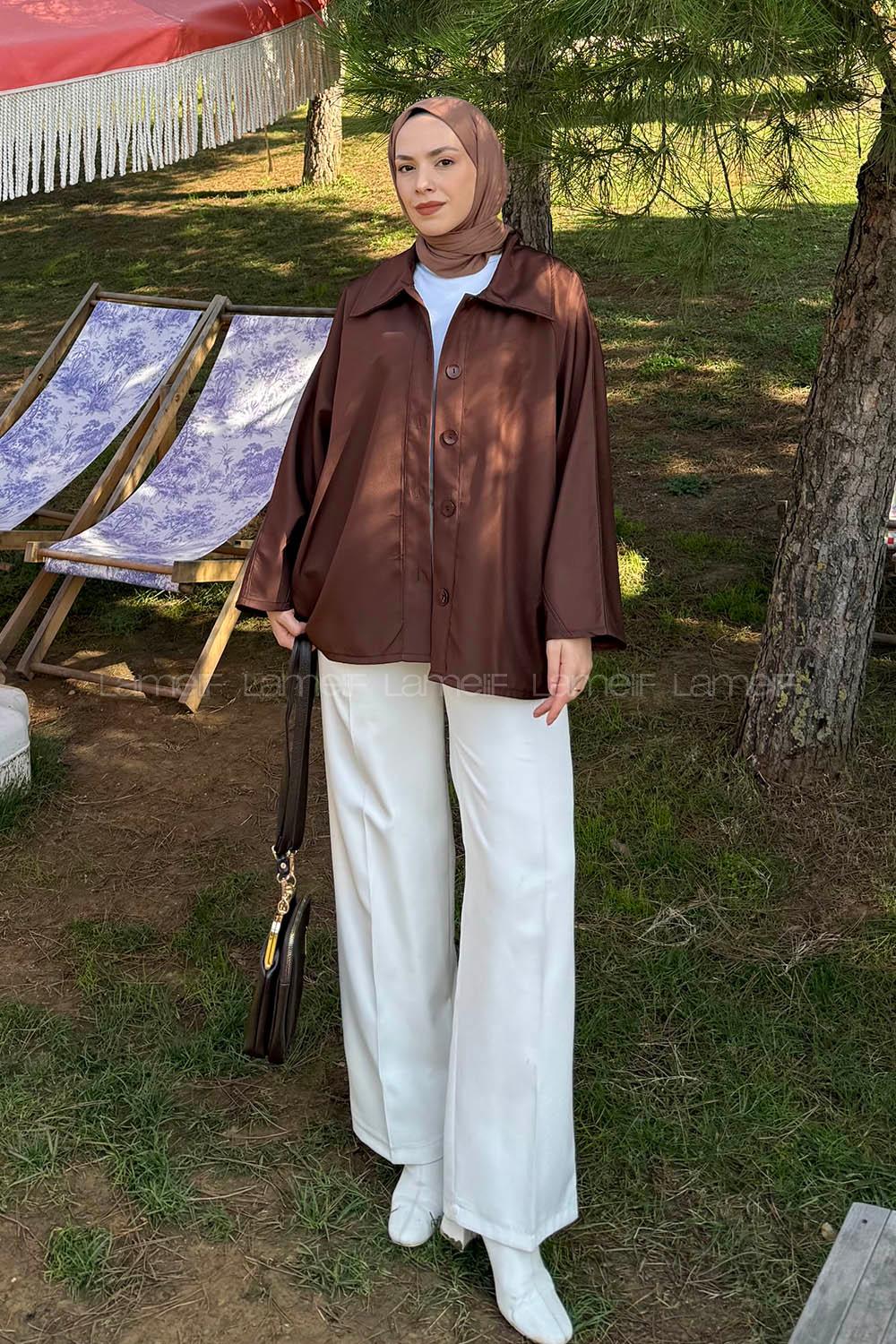 Lamelif Düğmeli Panço Acı Kahve