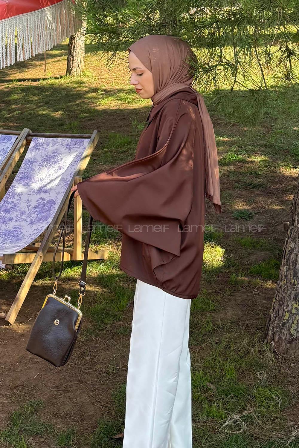 Lamelif Düğmeli Panço Acı Kahve