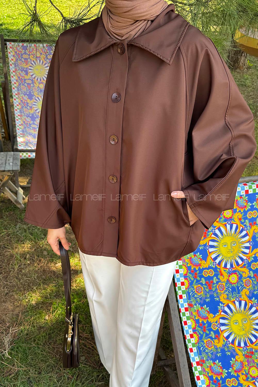 Lamelif Düğmeli Panço Acı Kahve