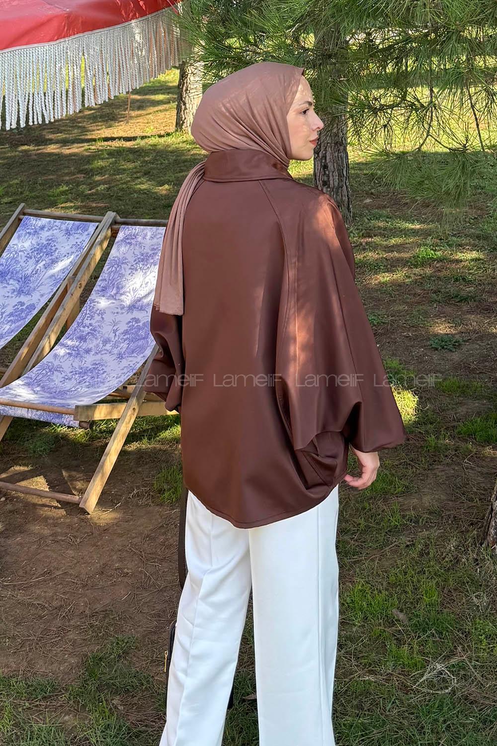 Lamelif Düğmeli Panço Acı Kahve