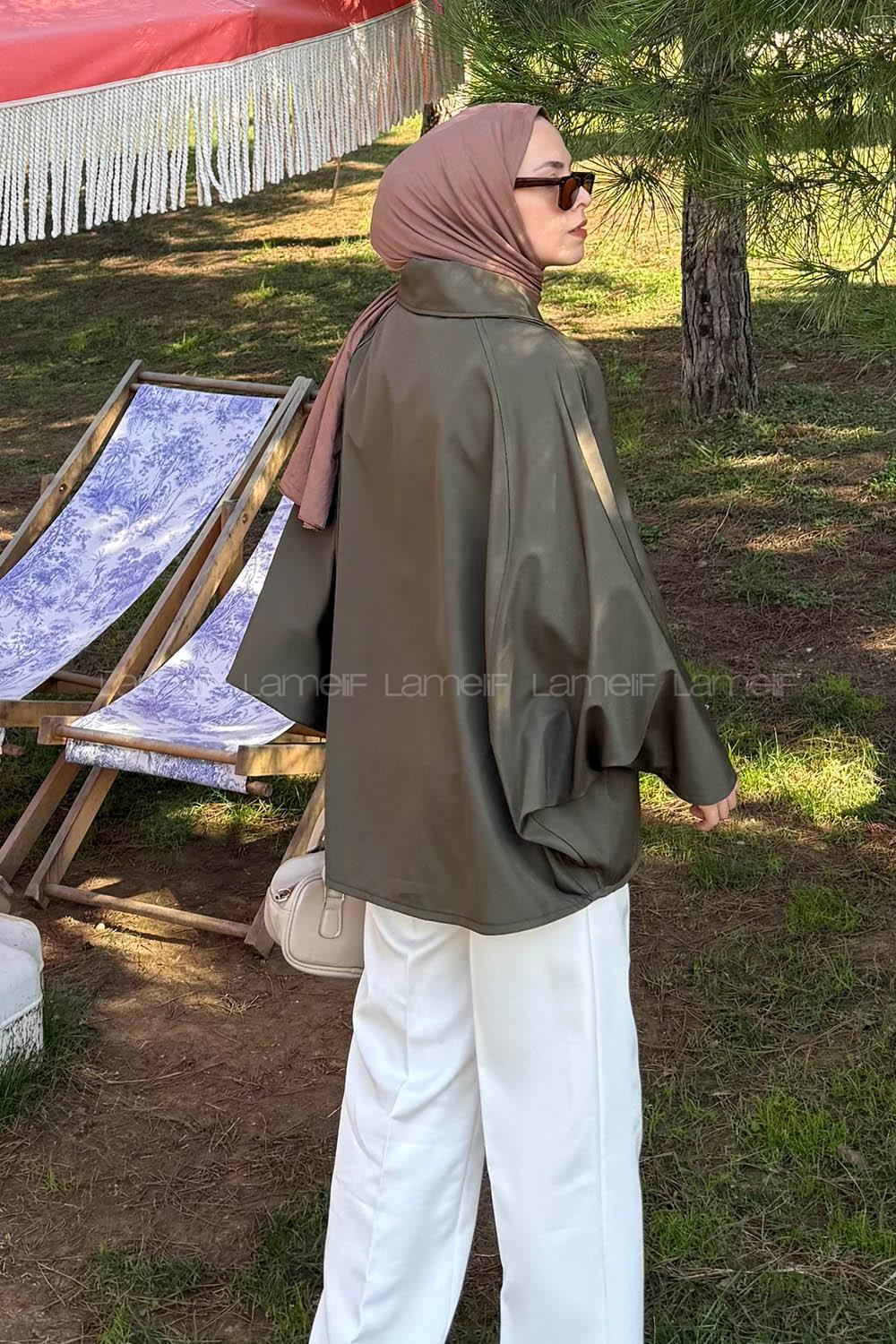 Lamelif Düğmeli Panço Haki