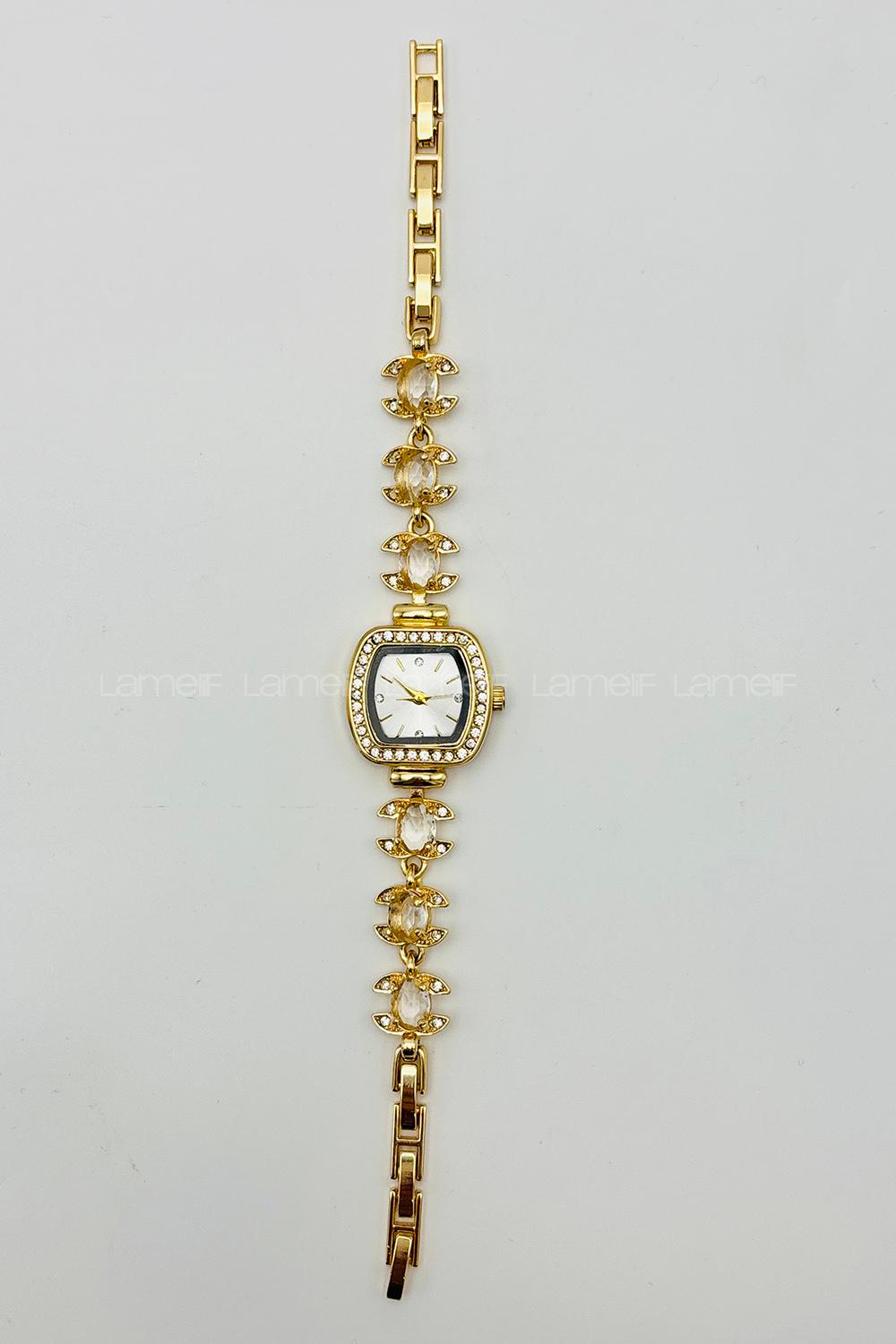 Lamelif Gold Kristal Taşlı Kol Saati