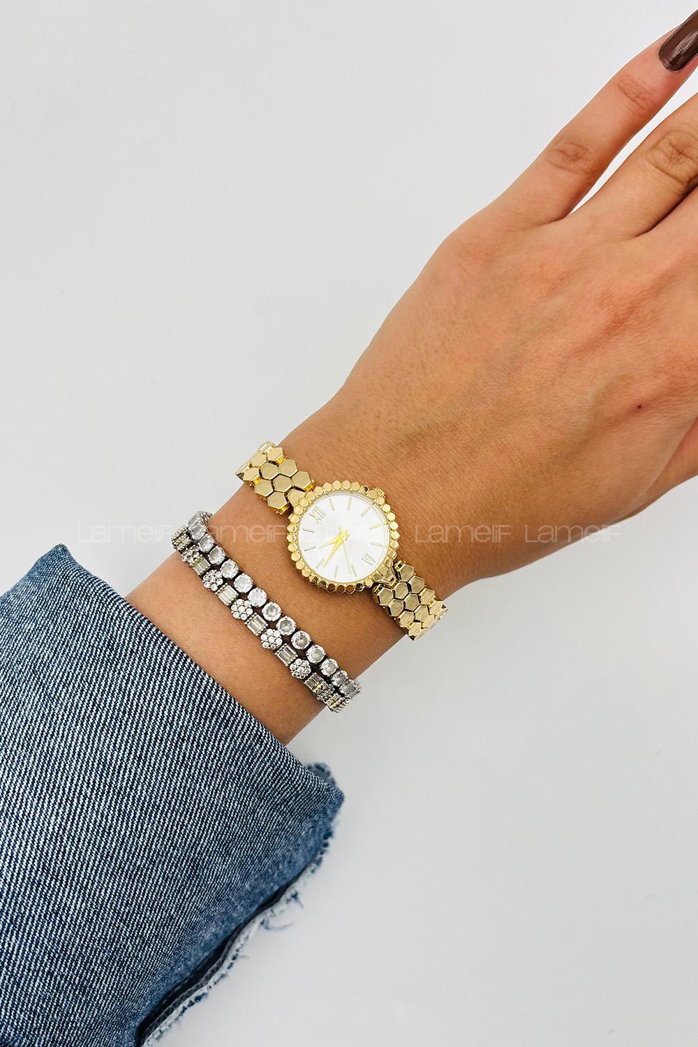 Lamelif Gold Metal Kordon Kol Saati