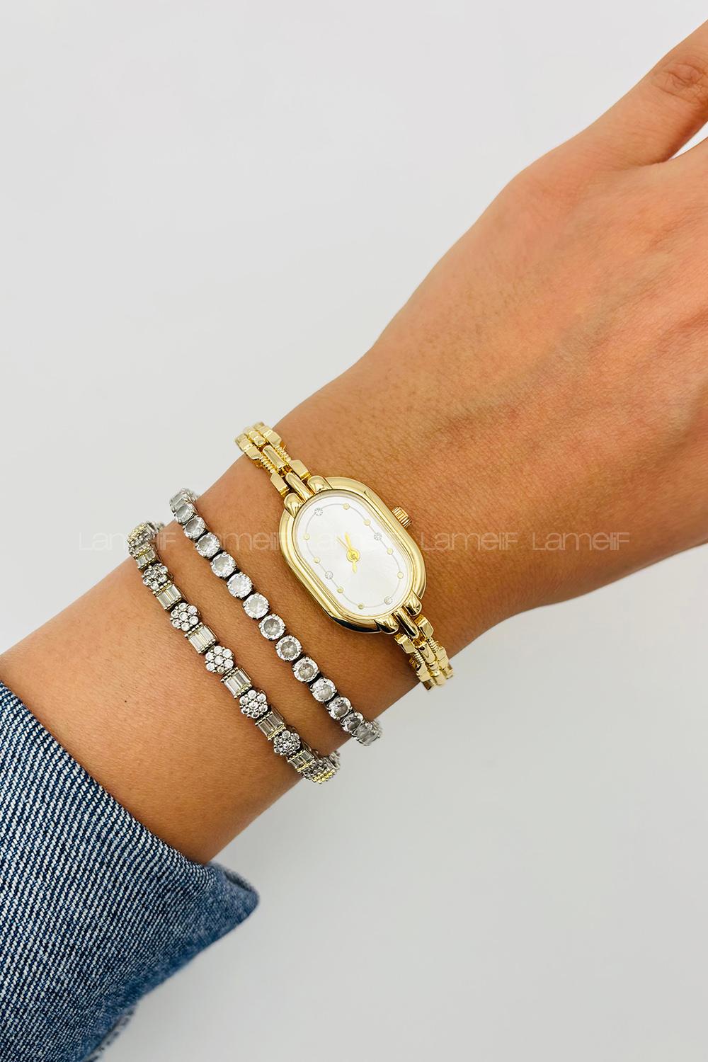 Lamelif Gold Vintage Metal Kordon Kol Saati