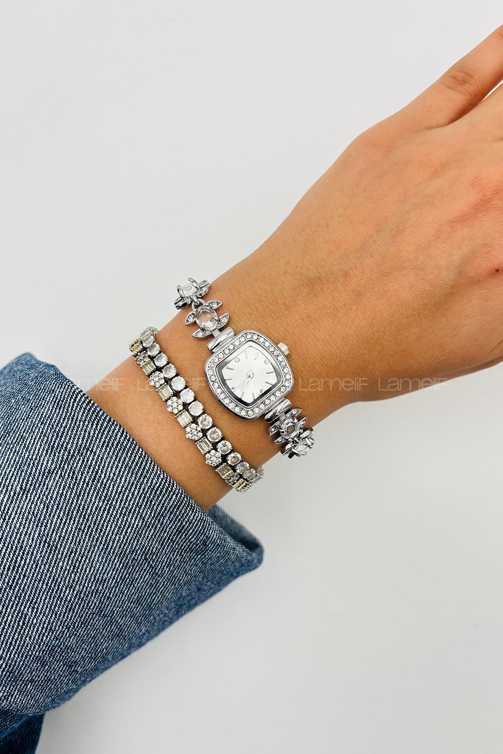 Lamelif Gümüş Kristal Taşlı Kol Saati