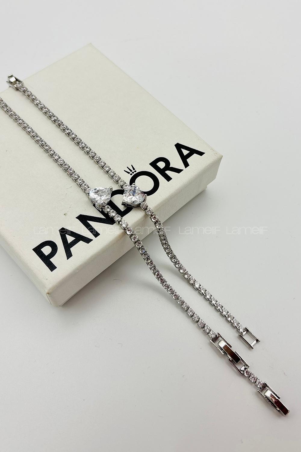 Lamelif Gümüş Su Yolu Baget Taşlı Beyaz Kalp Bileklik