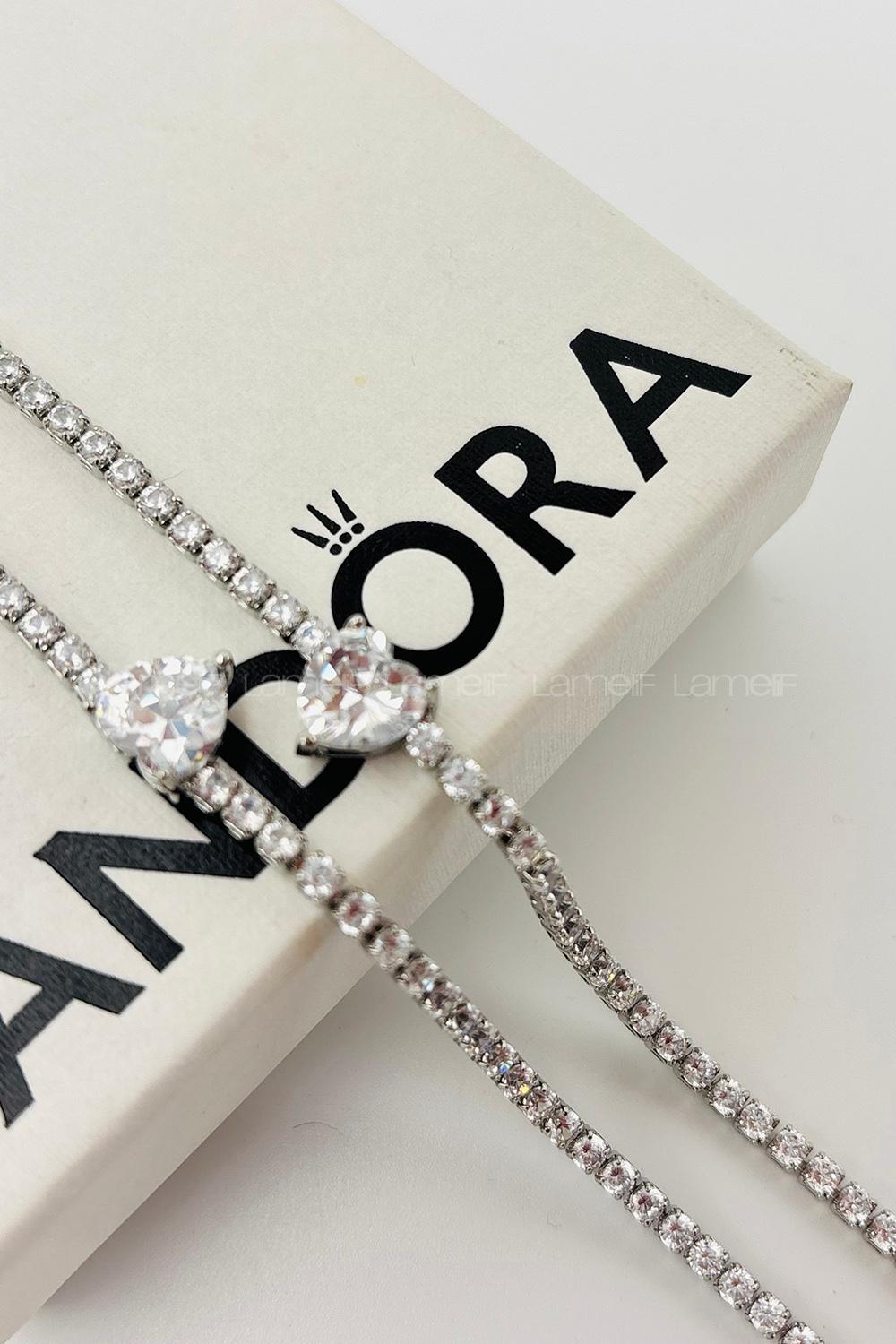 Lamelif Gümüş Su Yolu Baget Taşlı Beyaz Kalp Bileklik