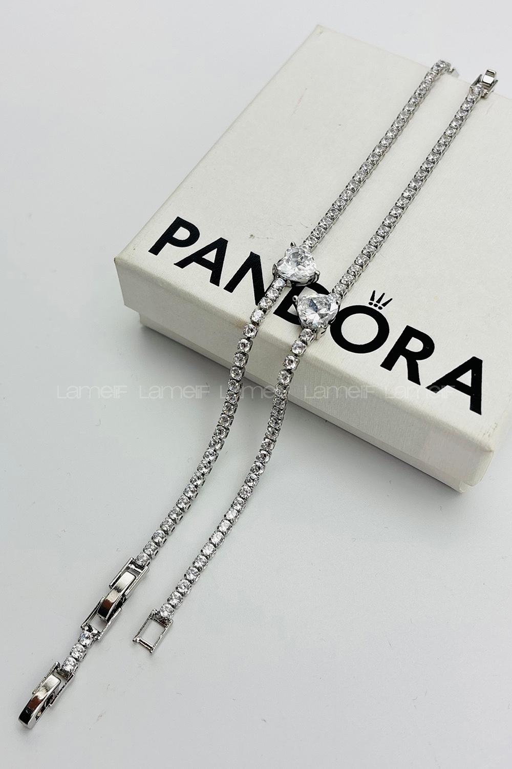 Lamelif Gümüş Su Yolu Baget Taşlı Beyaz Kalp Bileklik