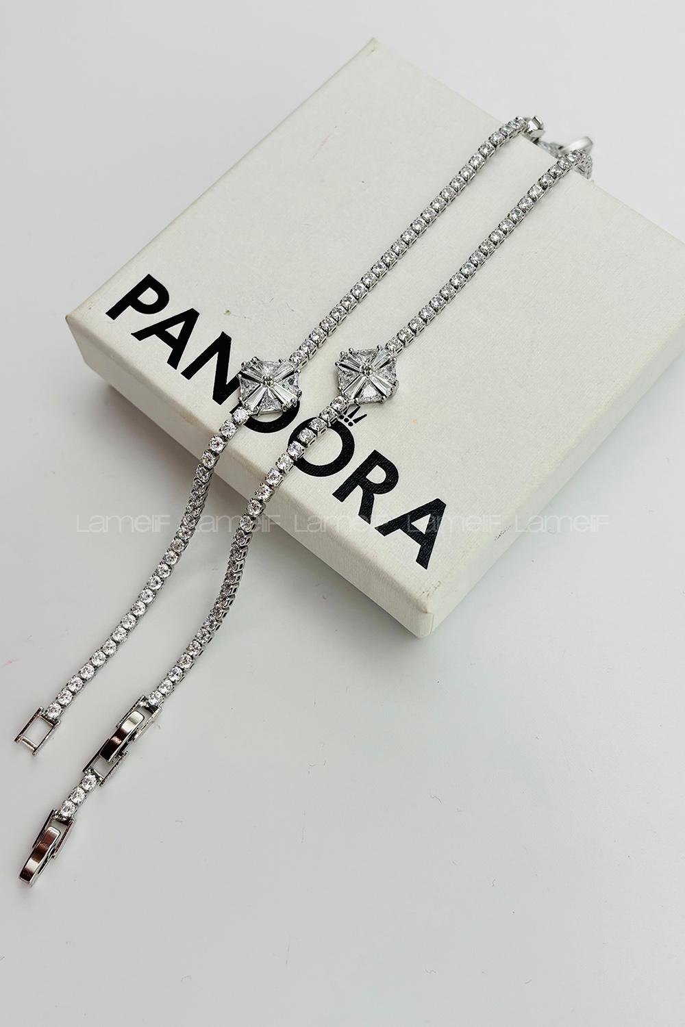 Lamelif Gümüş Su Yolu Baget Taşlı Kristal Çiçek Bileklik