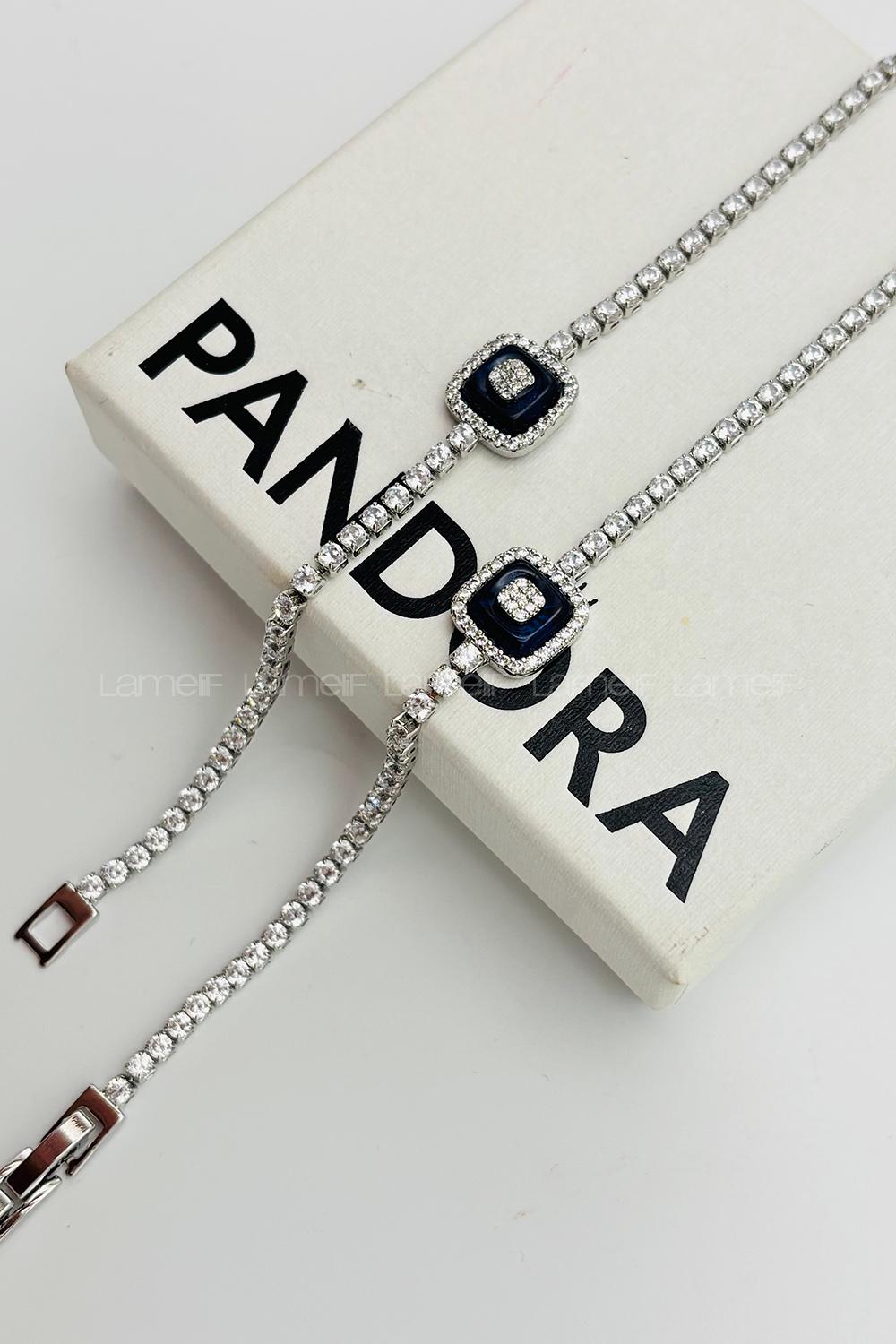 Lamelif Gümüş Su Yolu Baget Taşlı Nazar Boncuk Bileklik