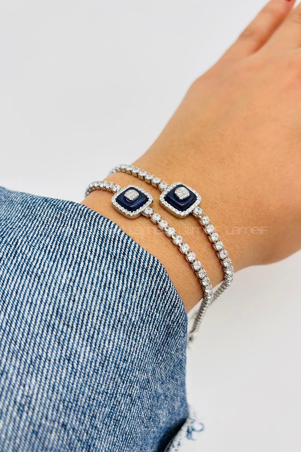 Lamelif Gümüş Su Yolu Baget Taşlı Nazar Boncuk Bileklik
