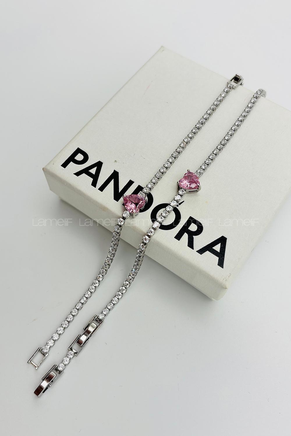 Lamelif Gümüş Su Yolu Baget Taşlı Pembe Kalp Bileklik