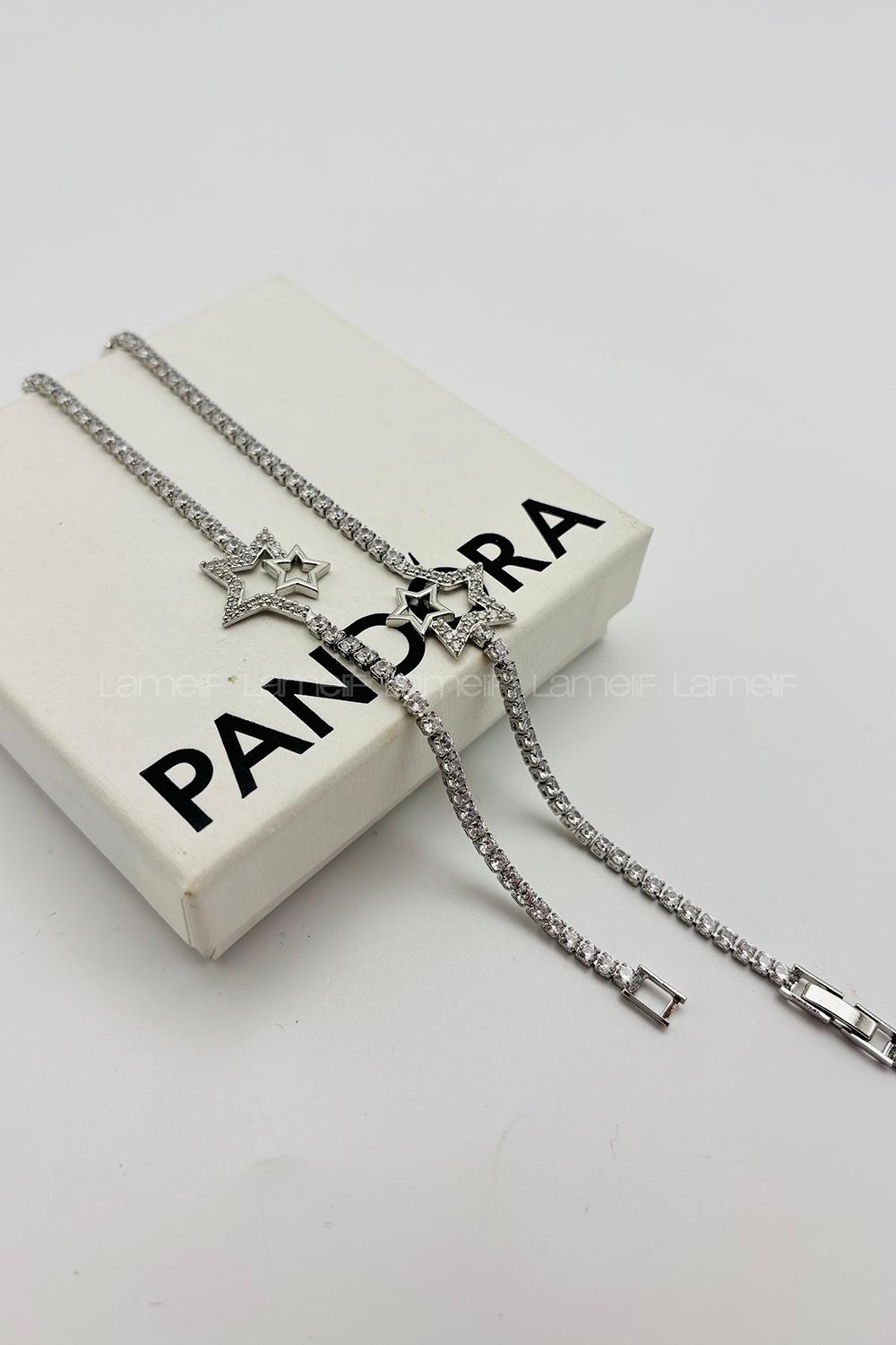 Lamelif Gümüş Su Yolu Baget Taşlı Yıldız Figürlü Bileklik