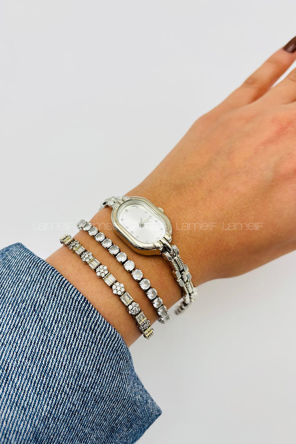 Lamelif Gümüş Vintage Metal Kordon Kol Saati