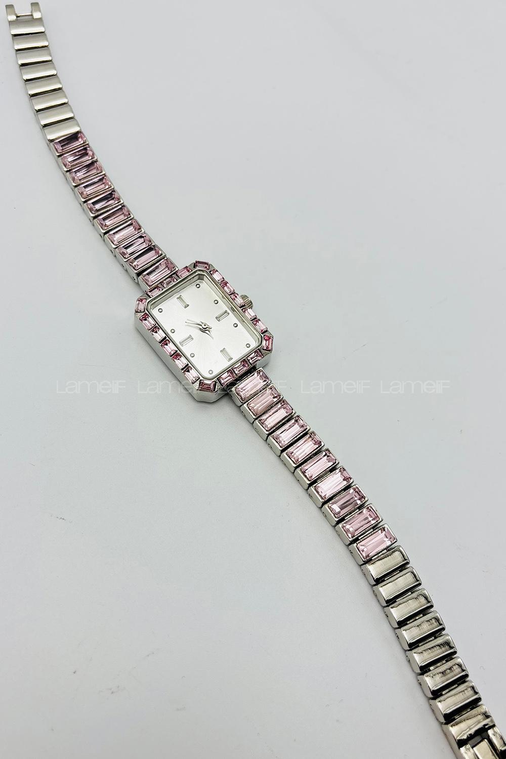 Lamelif Pembe Taş Detaylı Metal Kordon Kol Saati