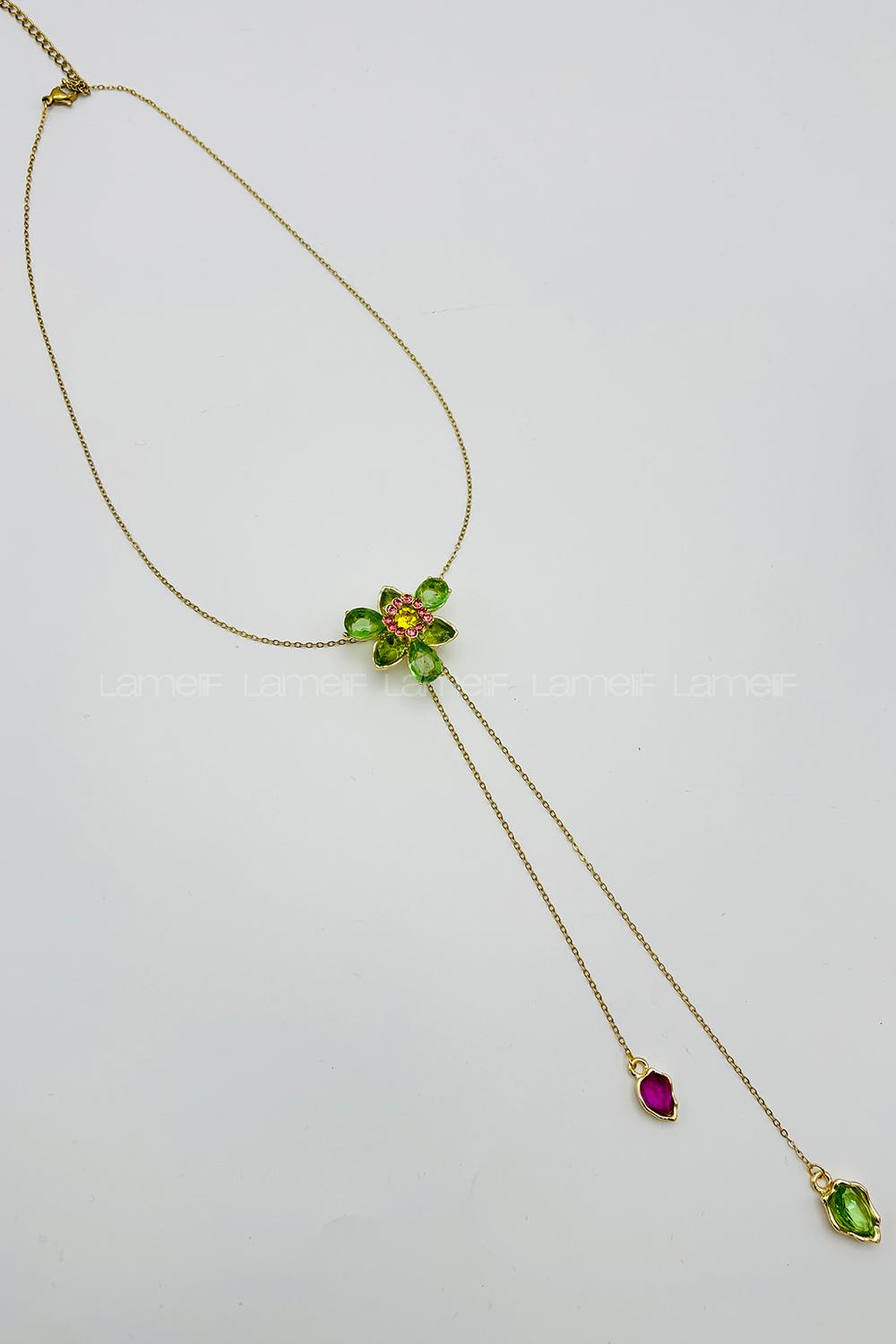 Lamelif Swarovski Yesil Ldyllia Çiçek Figürlü Zarif Kolye