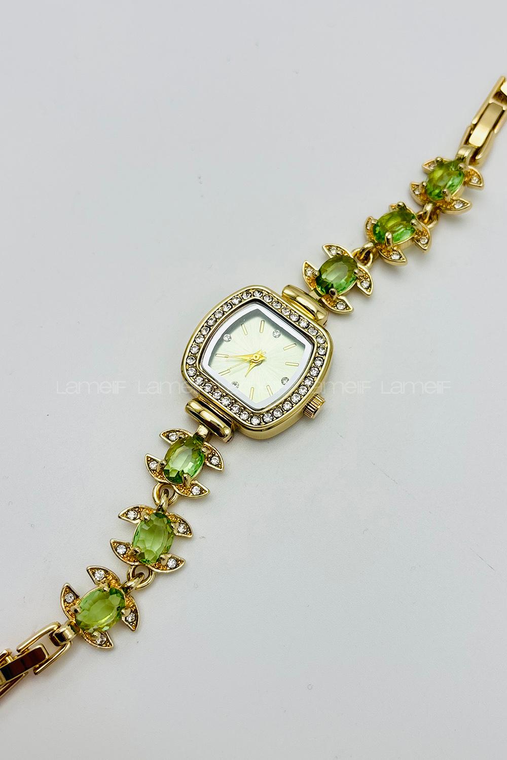 Lamelif Yeşil Kristal Taşlı Kol Saati