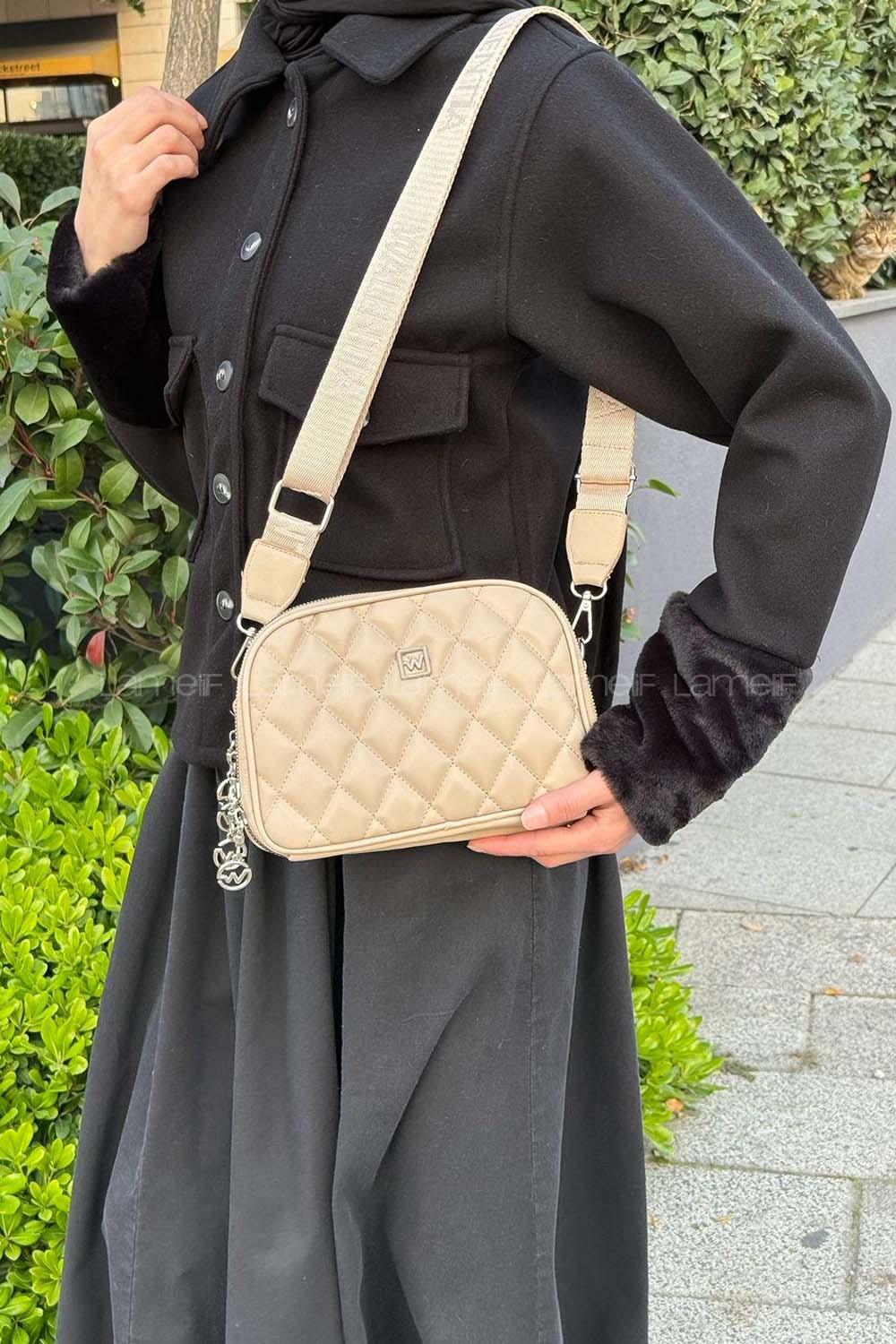 Kapitone Fermuarlı Mıknatıs Kapak Bölmeli Çok Gözlü Günlük Kadın Omuz Çantası