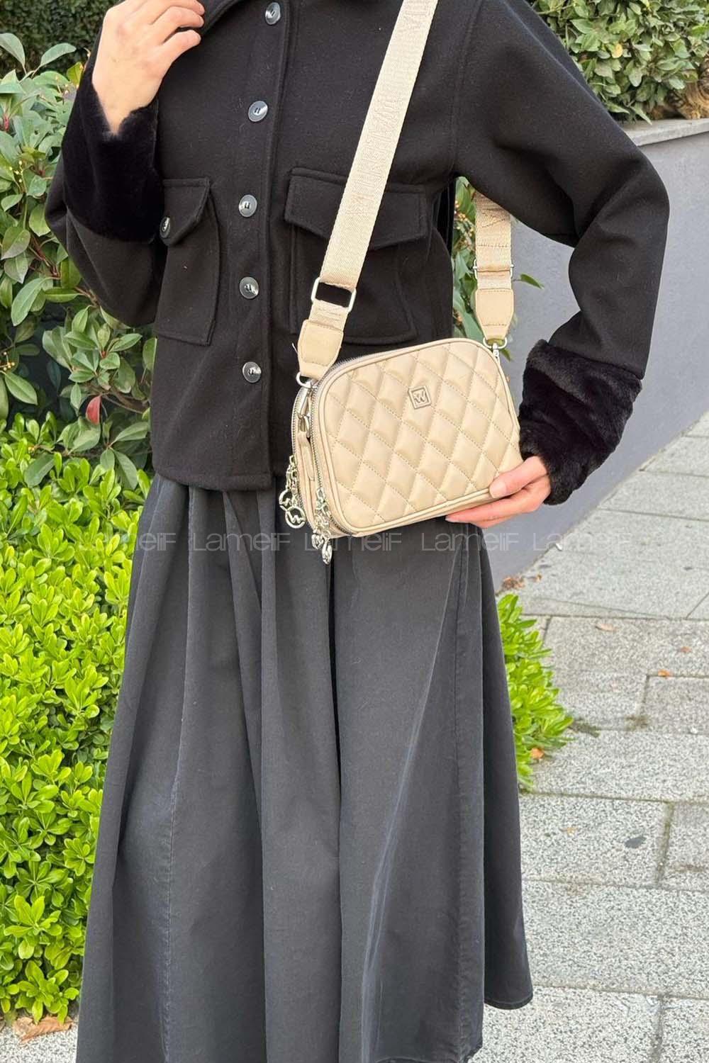 Kapitone Fermuarlı Mıknatıs Kapak Bölmeli Çok Gözlü Günlük Kadın Omuz Çantası