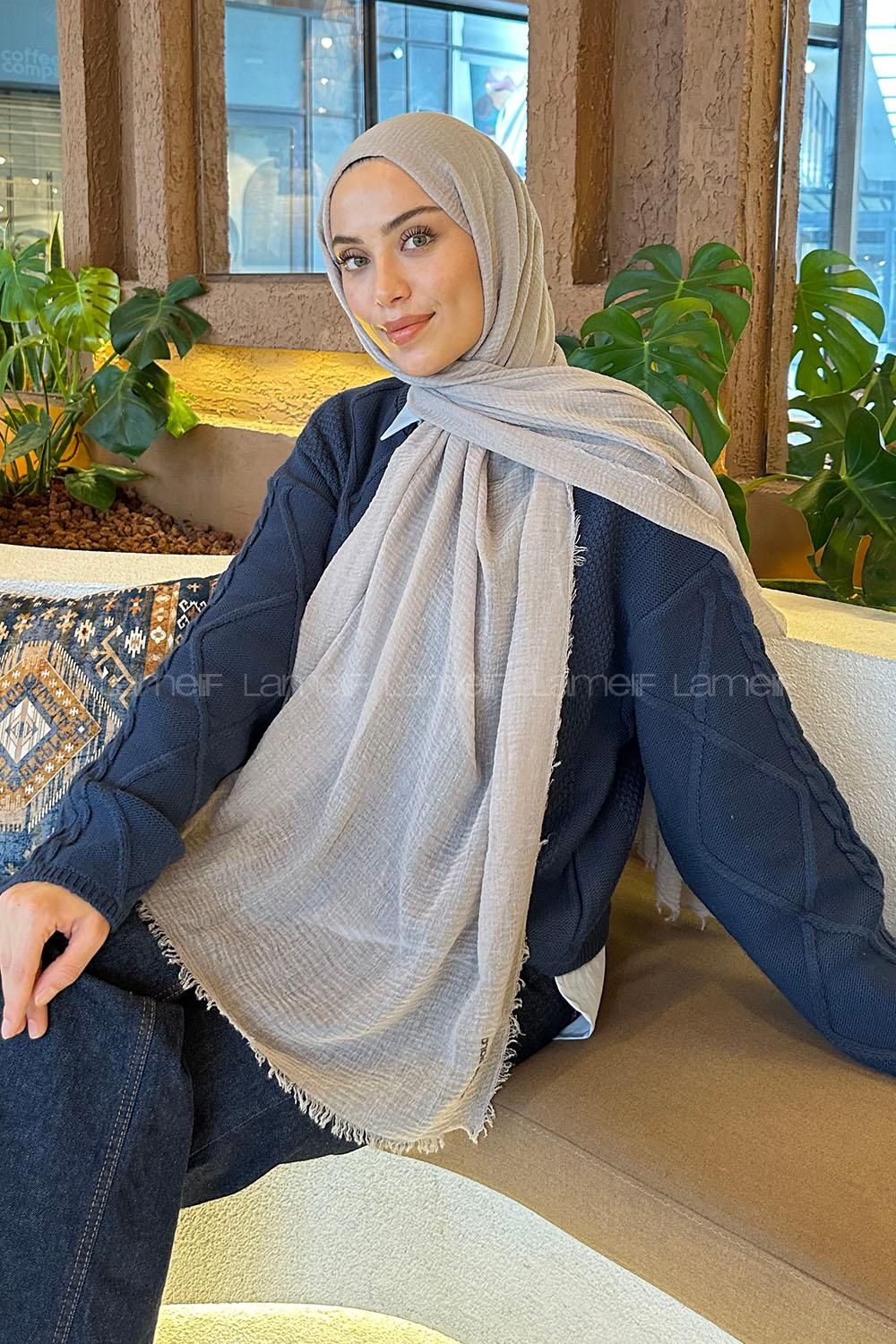 Lamelif Bürümcük Şal Açık Gri