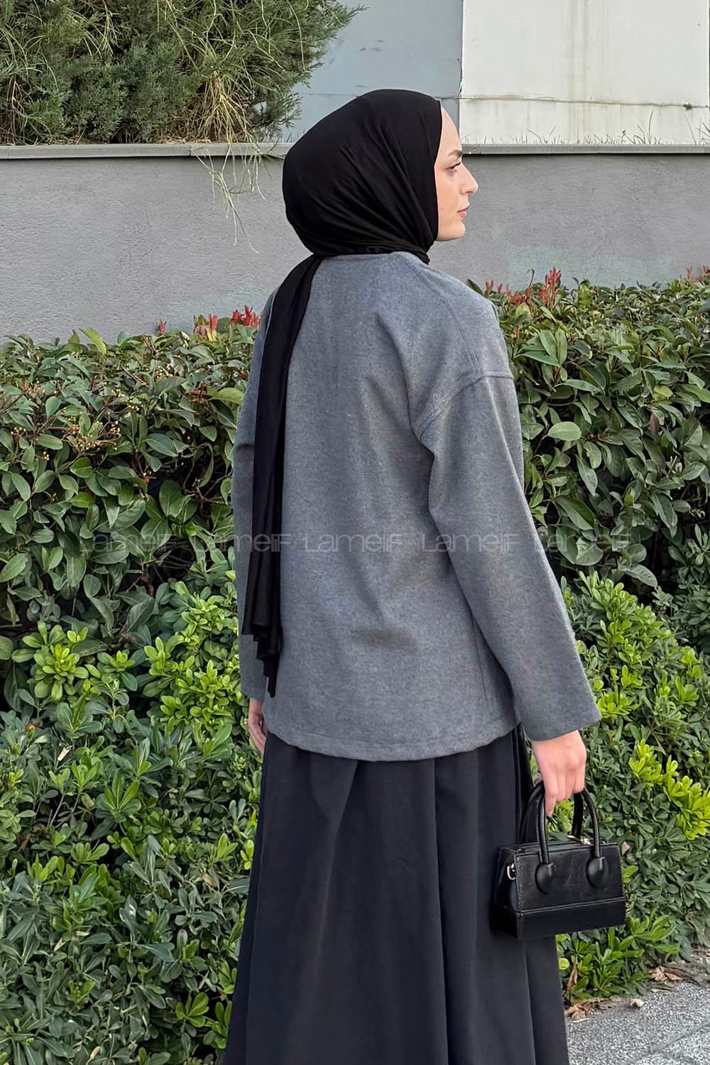 Lamelif Düğmeli V Yaka Ceket Antrasit