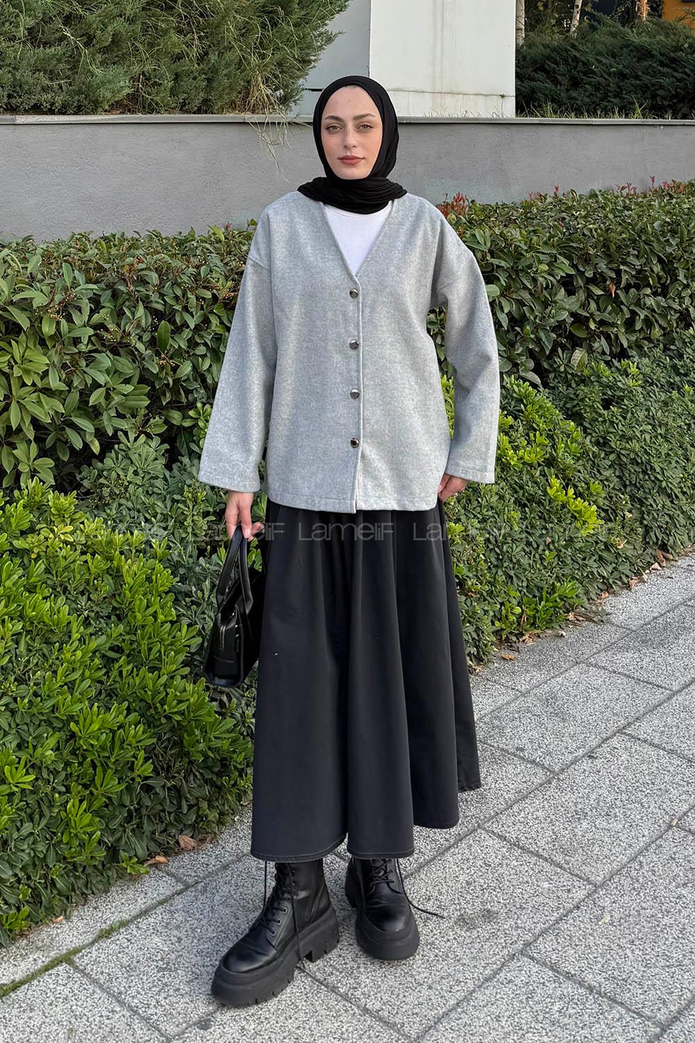 Gray V Neck Long Arm Cotton Jacket