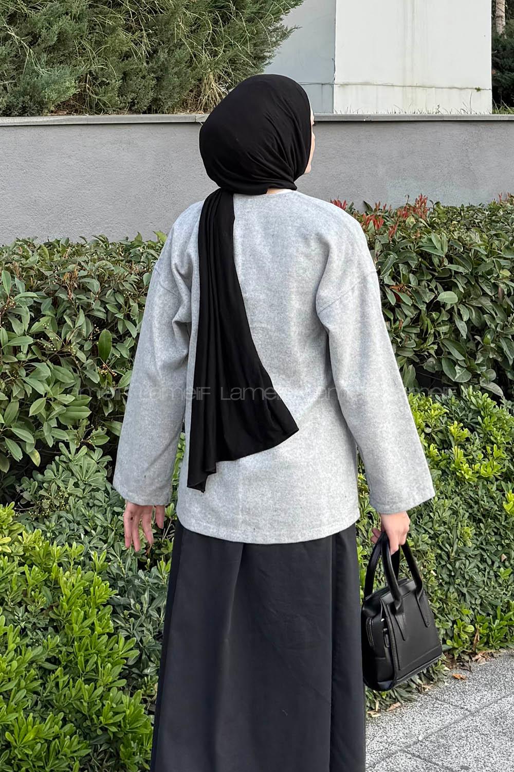 Gray V Neck Long Arm Cotton Jacket