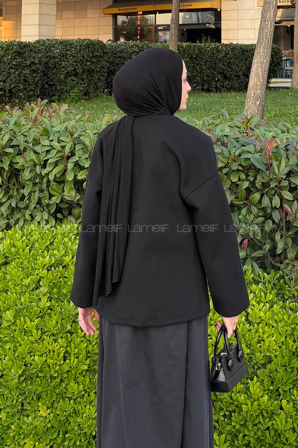 Lamelif Düğmeli V Yaka Ceket Siyah