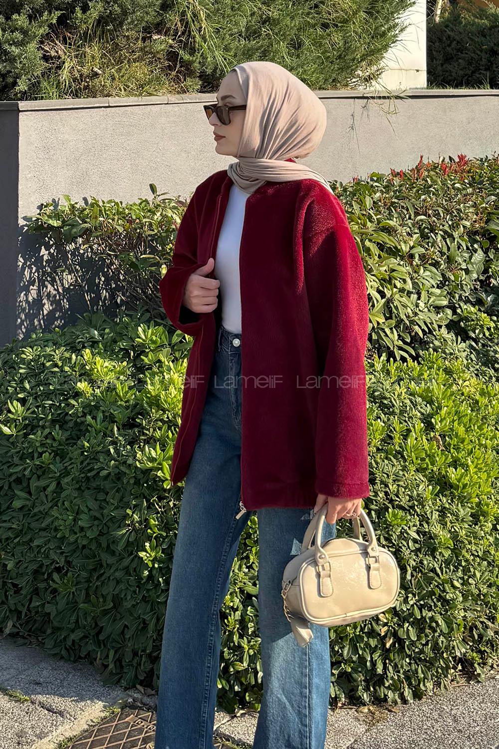 Lamelif Fermuarlı Kaban Bordo