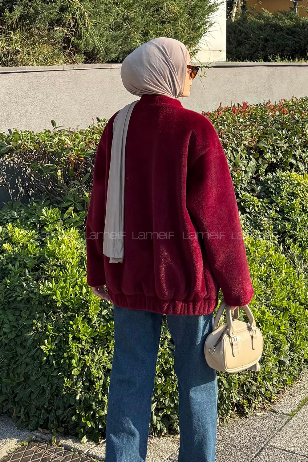 Lamelif Fermuarlı Kaban Bordo