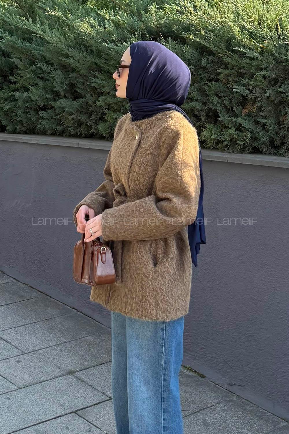 Lamelif Gold Düğmeli Kaban Soft Kahve