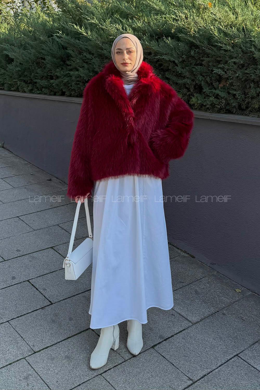 Lamelif Kısa Kürk Mont Bordo