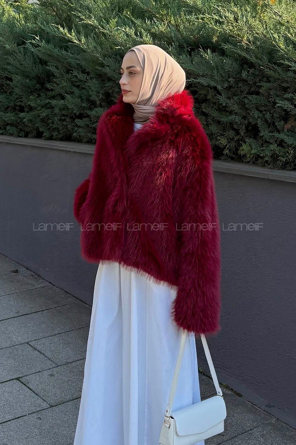 Lamelif Kısa Kürk Mont Bordo