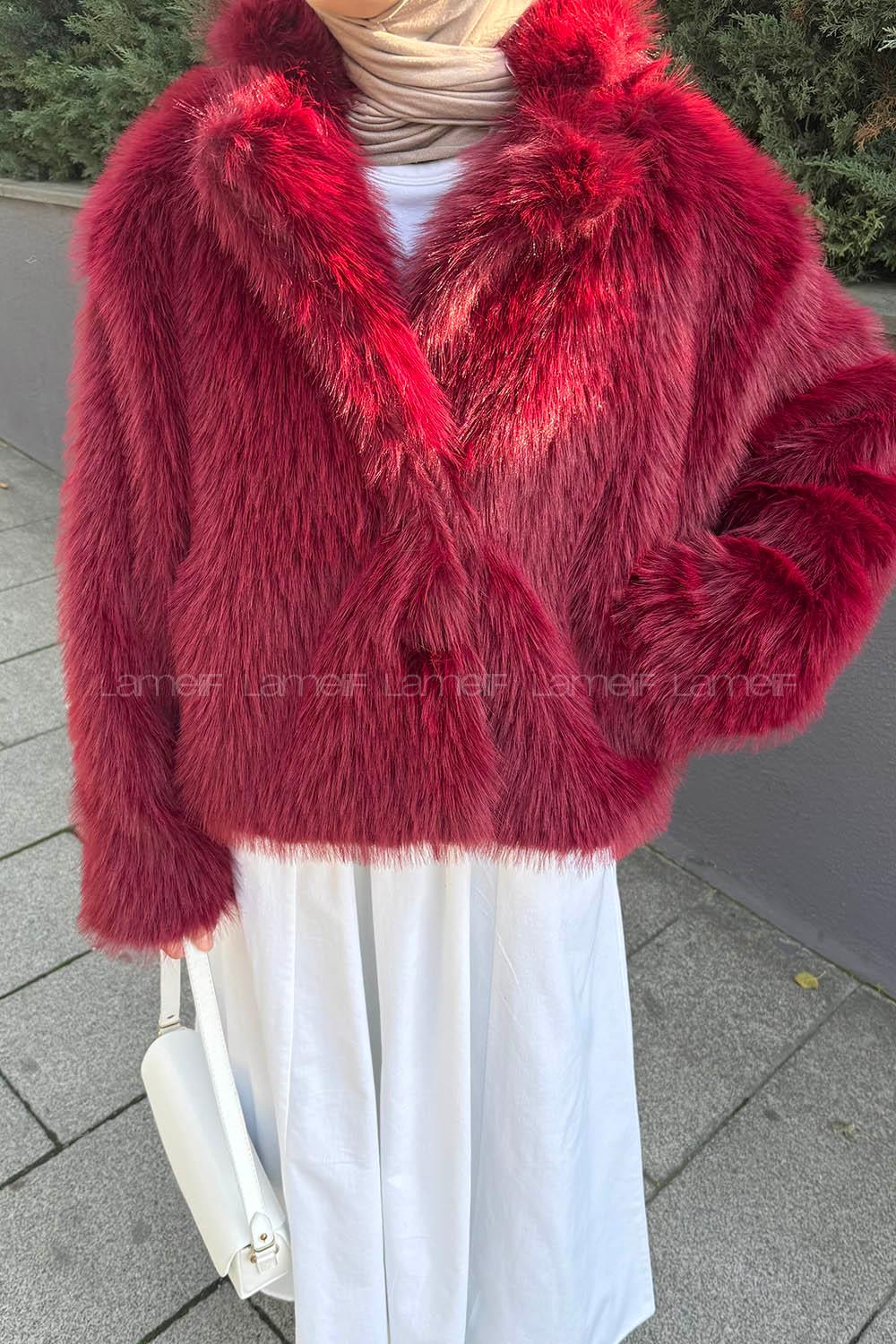 Lamelif Kısa Kürk Mont Bordo