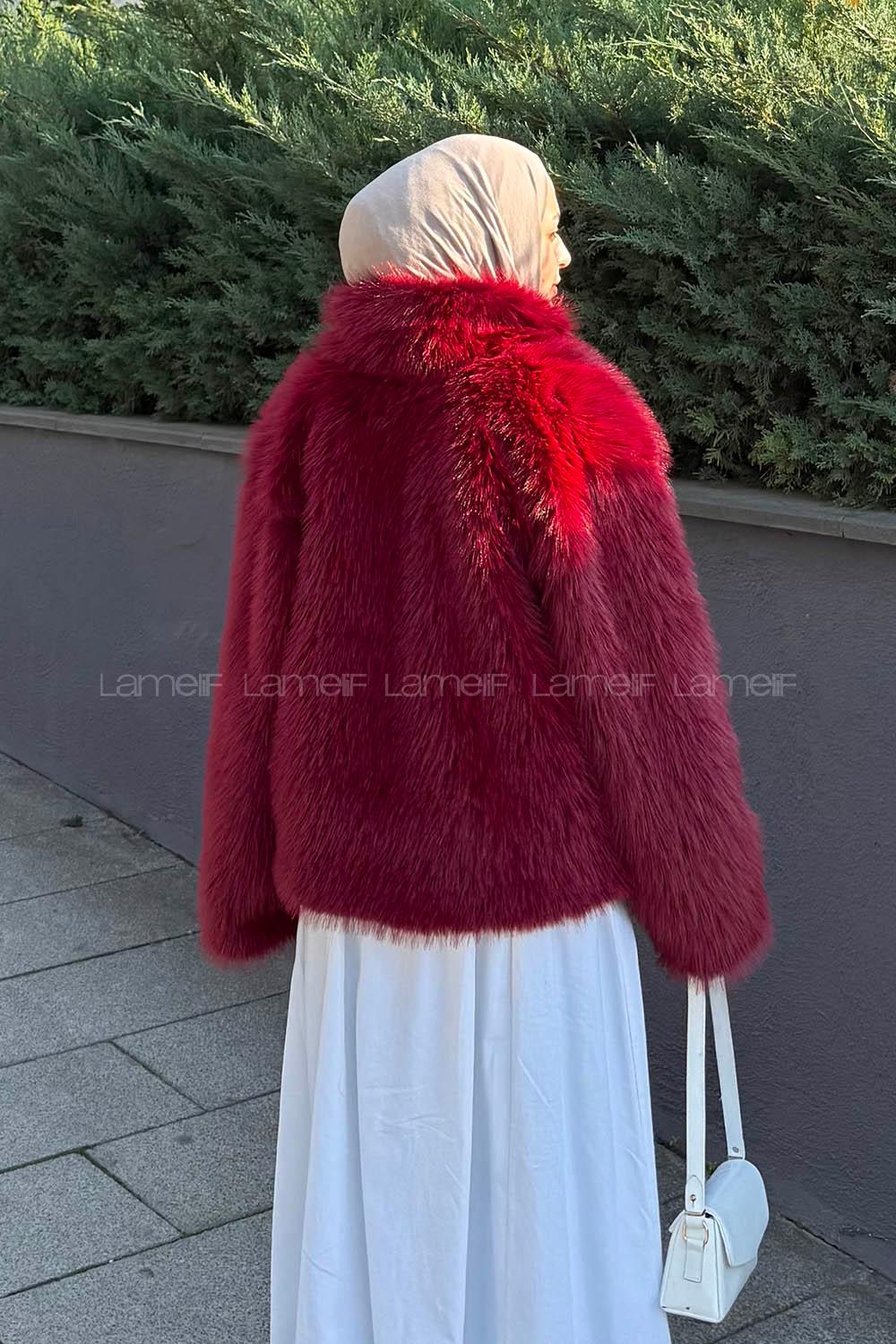 Lamelif Kısa Kürk Mont Bordo