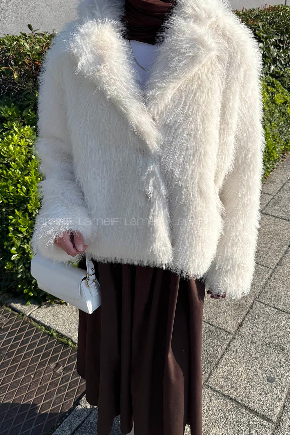 Lamelif Kısa Kürk Mont  Ekru